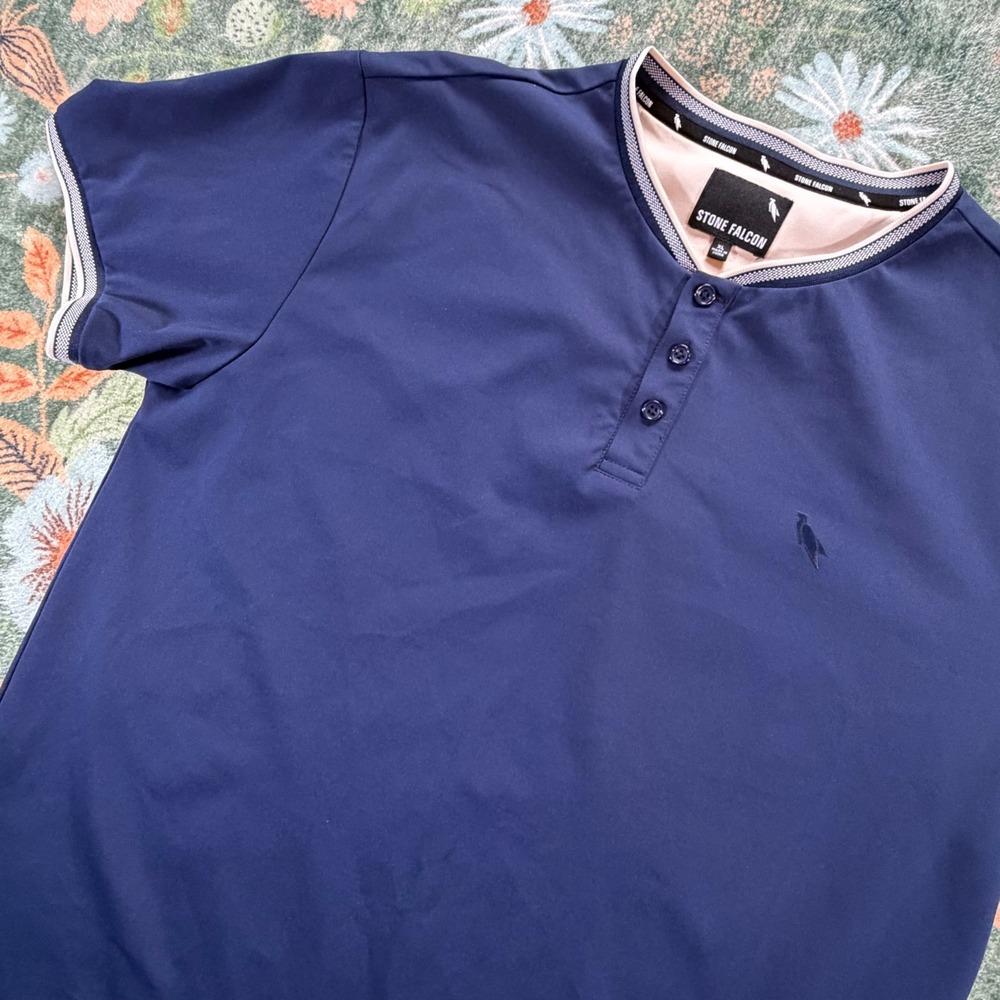 Stone Falcon Mens Navy Blue Henley Short Sleeve Performance Shirt XL‎ RN165703